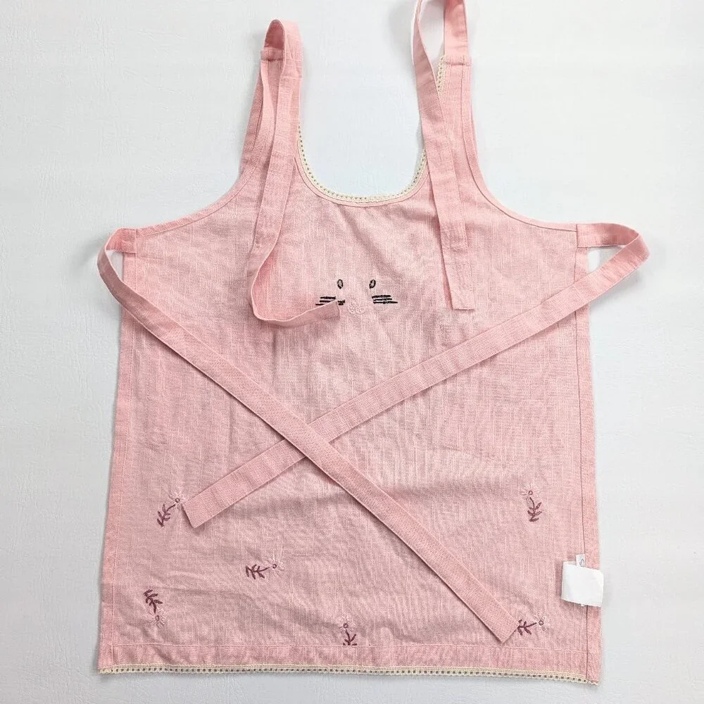 Sur La Table Girls Easter Bunny Apron Pink Floral Embroidered 7-10 Years Cotton